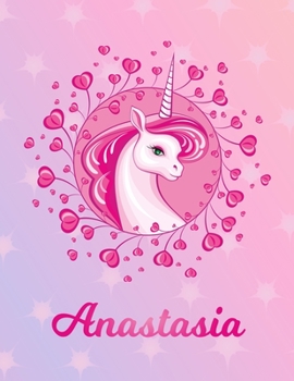 Paperback Anastasia: Unicorn Sheet Music Note Manuscript Notebook Paper - Magical Horse Personalized Letter H Initial Custom First Name Cov Book