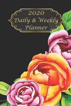 Paperback 2020 Daily and Weekly Planner: Floral-Roses, Black Background Watercolor Book