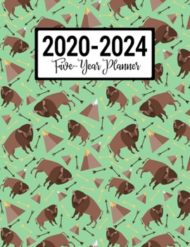 2020-2024 Five-Year Planner: Green Bison Pattern 60-Month Calendar