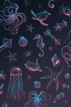 Paperback Sea Life Animals #1: blue pink ocean pattern with octopus, sea horse, sea turtle and jellyfish - notebook journal to write in 6x9 150 lined Book