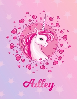 Adley: Unicorn Sheet Music Note Manuscript Notebook Paper | Magical Horse Personalized Letter A Initial Custom First Name Cover | Musician Composer ... Notepad Notation Guide | Compose Write Songs