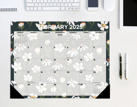 Calendar Bold Blooms Academic July 2024 - June 2025 22 X 17 Large Monthly Deskpad Book