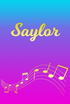 Paperback Saylor: Sheet Music Note Manuscript Notebook Paper - Pink Blue Gold Personalized Letter S Initial Custom First Name Cover - Mu Book