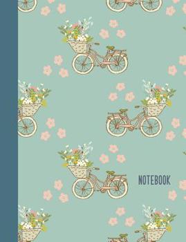 Paperback Notebook: College Ruled Composition Book with Pretty Vintage Bicycle Pattern Cover Design in Teal Book