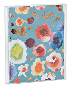Blooms Thank You Notecard Set in portable acetate box, blank thank you notes with foil accent