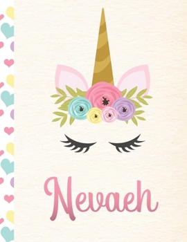 Paperback Nevaeh: Personalized Unicorn Primary Handwriting Notebook For Girls With Pink Name - Dotted Midline Handwriting Practice Paper Book