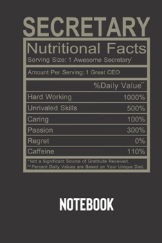 secretary nutritional facts: small lined Humor Nutritional Facts Notebook / Travel Journal to write in (6'' x 9'') 120 pages