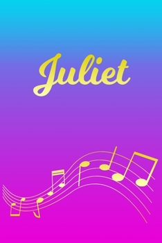 Paperback Juliet: Sheet Music Note Manuscript Notebook Paper - Pink Blue Gold Personalized Letter J Initial Custom First Name Cover - Mu Book