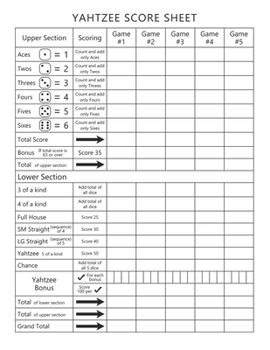 Paperback Yahtzee Score Sheet: Yahtzee Score Record: Get organized your scores! Book