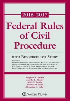 Paperback Federal Rules of Civil Procedure: 2016-2017 Statutory Supplement with Resources for Study Book