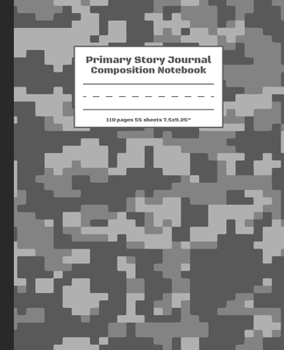 Paperback Primary Story Journal Composition Notebook: Grades K-2 Dashed Midline and Picture Space Journal: Gray Pixel Game Hunting Army Camouflage Book