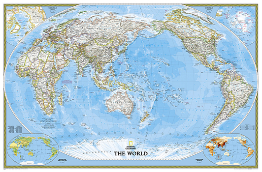 Map National Geographic World, Pacific Centered Wall Map - Classic - Laminated (Enlarged: 73 x 48 in) (National Geographic Reference Map) Book