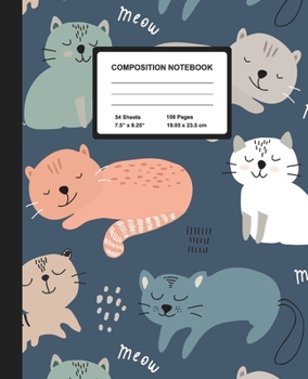 Paperback Composition Notebook: Sleepy Cats - Wide Ruled Paper Journal - Blank Lined Workbook for Teens Kids Students Girls, for Home School & Writing Book