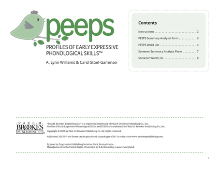 Paperback Profiles of Early Expressive Phonological Skills (Peeps) Forms Book