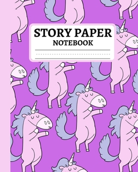 Story Paper Notebook: Primary Elementary Composition Journal In Pink Unicorn Pattern, Dashed Midline Exercise Book For School