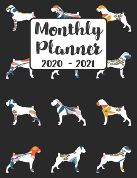 Paperback Monthly Planner 2020-2021: Floral Boxer Dog - Two Year Calendar Organizer Agenda with Notes, Address, Password, & Dot Grid Pages Book