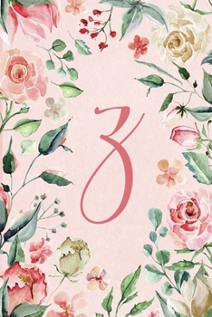 Notebook 6”x9” - Initial Z - Pink Green Floral Design: College ruled notebook with initials/monogram - alphabet series. (Initial/Letter Z - Pink Green Floral Design Notebook 6”x9”)