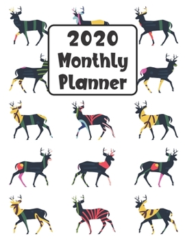 Paperback 2020 Monthly Planner: Deer 12 Month Planner Calendar Organizer Agenda with Habit Tracker, Notes, Address, Password, & Dot Grid Pages Book