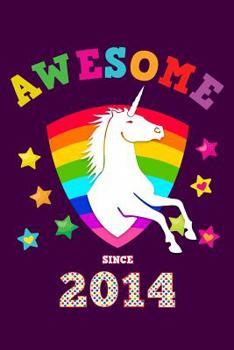 Awesome Since 2014: Unicorn 4 x 4 Quadrille Squared Coordinate Grid Paper | Glossy Magical Purple Cover for Girls Born in '14 | Math & Science ... Students | Four squares per inch graph page