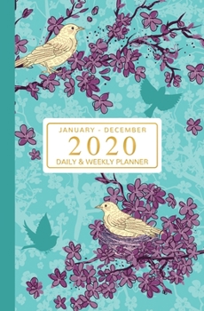 Paperback January - December 2020 Daily & Weekly Planner: Mini Calendar; Cute Cherry Blossoms And Birds Cover Book