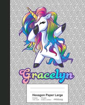 Paperback Hexagon Paper Large: GRACELYN Unicorn Rainbow Notebook Book