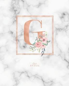 Dotted Journal: Dotted Grid Bullet Notebook Journal Rose Gold Monogram Letter G Marble with Pink Flowers (7.5” x 9.25”) for Women Teens Girls and Kids