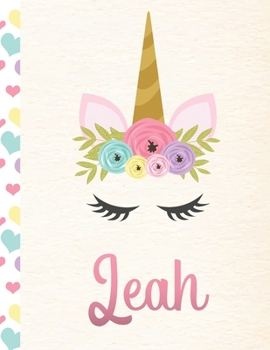 Paperback Leah: Personalized Unicorn Primary Story Journal For Girls With Pink Name - Half Ruled Dotted Midline and Blank Picture Spac Book