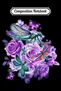 Composition Notebook: Dragonfly purple flowers  Journal/Notebook Blank Lined Ruled 6x9 100 Pages