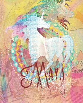 Paperback Maya: Colorful Rainbow Unicorn - 8"X10" Girl's Composition Wide Ruled Notebook Book
