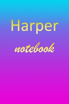 Harper: Blank Notebook | Wide Ruled Lined Paper Notepad | Writing Pad Practice Journal | Custom Personalized First Name Initial H Blue Purple Gold  | ... Homeschool & University Organizer Daybook