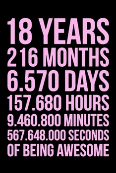 18 Years of Being Awesome Pink: Blank Lined Journal, Notebook, Diary, Planner Awesome Happy 18th Birthday 18 Years Old Gift For Boys And Girls