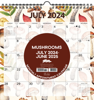 Calendar Mushrooms Academic July 2024 - June 2025 12 X 12 Spiral Wall Calendar Book