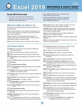 Pamphlet Excel 2019 Reference and Cheat Sheet: The unofficial cheat sheet for Microsoft Excel 2019 Book