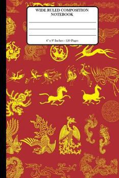 Paperback Wide Ruled Composition Notebook 6" x 9". 120 Pages.: Book Cover With Beautiful Chinese Vector Elements Asian Chinese Art Background Pattern. Book