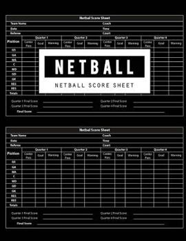 Paperback Netball Score Sheet: Netball Game Record Score Keeper Book, Netball Score Sheet Covers Four Quarters, Passes, Goals and Warnings, 8.5 x 11 Book