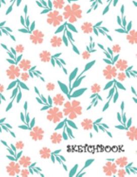 Sketchbook: Peach Flowers Teal Leaves White Background Fun Framed Drawing Paper Notebook