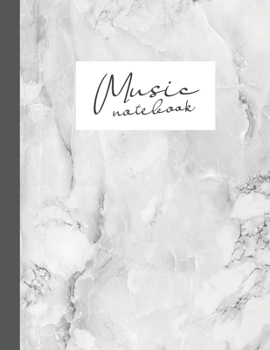 Music notebook: wide staff manuscript paper | 8.5x11 | 120 pages | 8 staves per page | easy to write on | light grey marble stone | perfect for students, musicians and composers