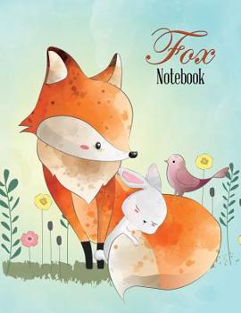 Fox Notebook: Whimsical Rabbit Huggins Fox as Bird Watches Surrounded by Flowers (Journal, Composition Book) Large 8.5 X 11 Inches