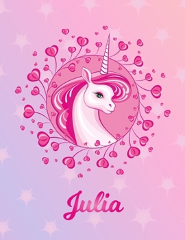 Paperback Julia: Unicorn Large Blank Primary Sketchbook Paper - Pink Purple Magical Horse Personalized Letter J Initial Custom First Na Book