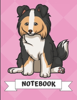 Notebook: Cute Collie Puppy Dog Cartoon on a Pink Diamond Background. Book is Filled with Lined Journal Paper for Notes and Creating Writing.