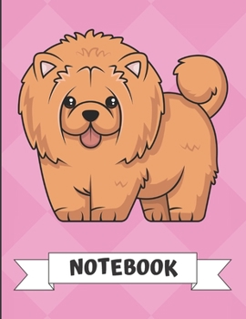 Paperback Notebook: Funny Chow Chow Puppy Dog with Hair Cartoon on a Pink Diamond Background. Book is Filled with Lined Journal Paper for Book