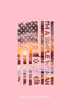 Summer Camp Journal: Simple Woman American Flag Camping Beach Cute Christmas Gift - Pink Dotted Dot Grid Bullet Notebook - Diary, Planner, Gratitude, Writing, Goal, Log Journal - 6x9 120 pages