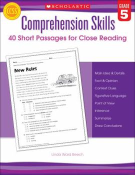 Paperback Comprehension Skills: 40 Short Passages for Close Reading: Grade 5 Book