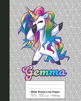 Paperback Wide Ruled Line Paper: GEMMA Unicorn Rainbow Notebook Book