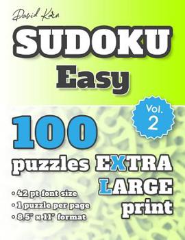 Paperback David Karn Sudoku - Easy Vol 2: 100 Puzzles, Extra Large Print, 42 pt font size, 1 puzzle per page [Large Print] Book