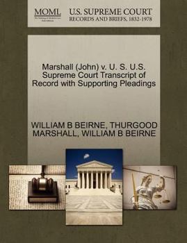 Paperback Marshall (John) V. U. S. U.S. Supreme Court Transcript of Record with Supporting Pleadings Book