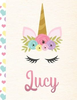 Lucy: Personalized Unicorn Primary Story Journal For Girls With Pink Name | Half Ruled Dotted Midline and Blank Picture Space | Kindergarten to Early ... | Grades K-2 Composition School Exercise Book