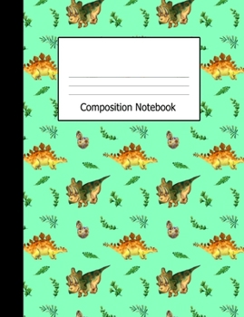 Paperback Composition Notebook: Wide Ruled Kids Writing Book Dinosaurs on Aqua Design Cover Book