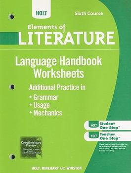 Paperback Holt Elements of Literature: Language Handbook Worksheets: Grammar, Usage, and Mechanics Sixth Course, British Literature Book