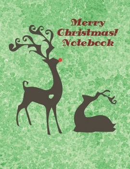 Merry Christmas Notebook: Green Watercolor with Reindeer - College Ruled, Medium Ruled Paper, Large Size to Meet Your Needs